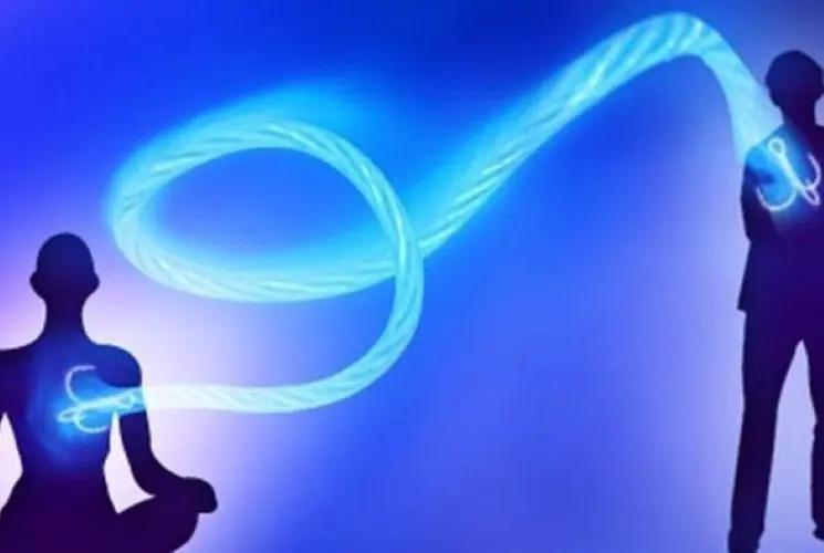 Abstract visualization of spiritual energy cords being released during a guided cord cutting session