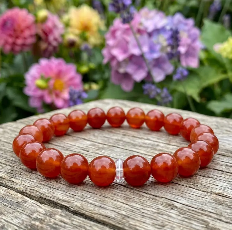 AAA red carnelian beaded bracelet displayed on a neutral background for detailed product viewing