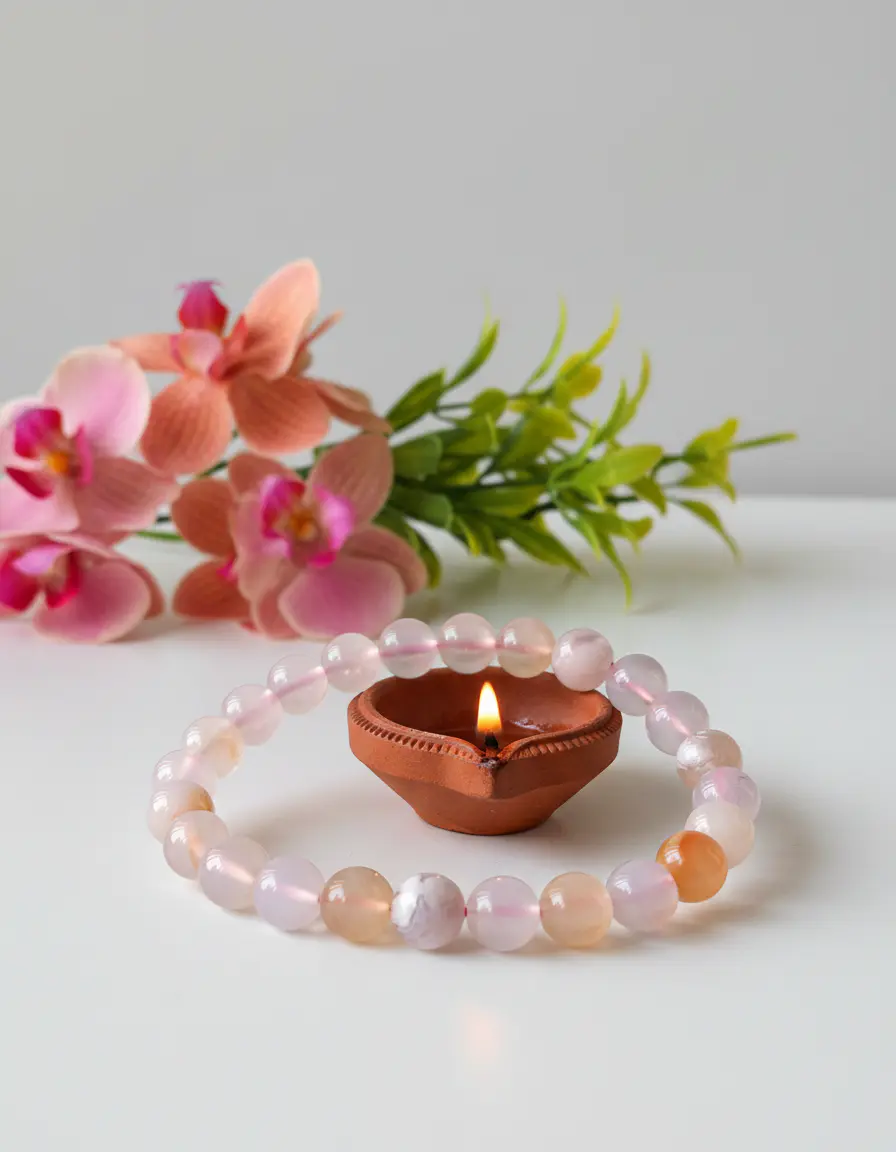 Flower agate beaded bracelet displayed on a neutral background for everyday wrist wear