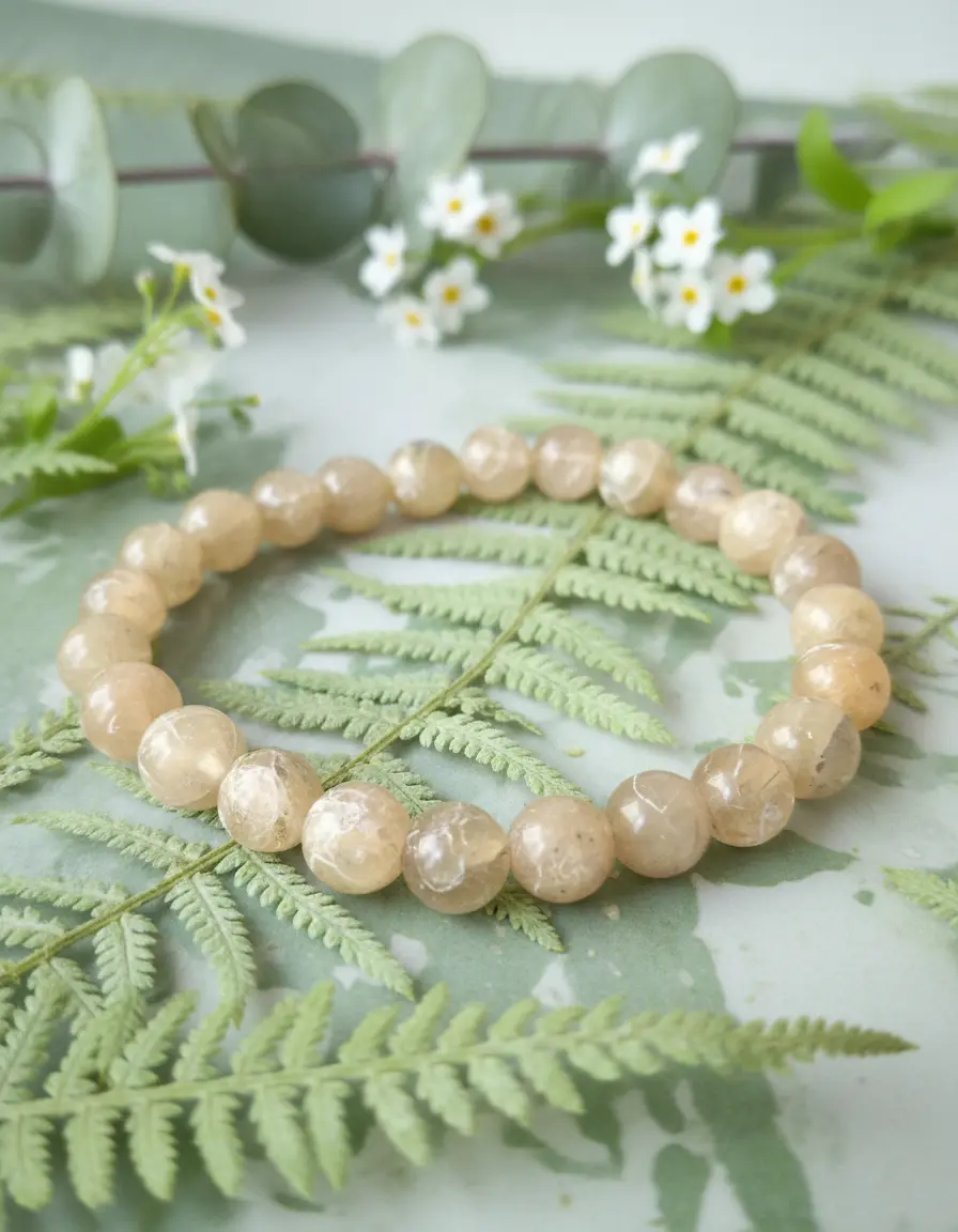 Golden apatite beaded bracelet with polished round crystals on an elastic cord for everyday wrist wear.