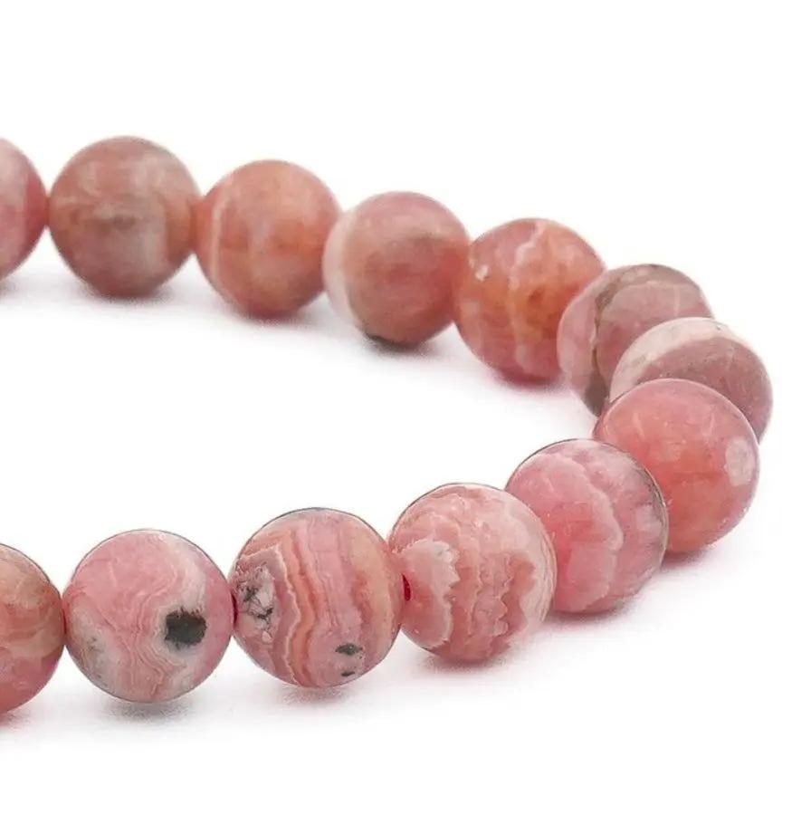 AAA rhodochrosite beaded bracelet showcasing natural pink and white mineral banding for everyday jewelry wear