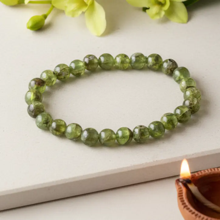 Green peridot gemstone bracelet designed for daily wear and emotional wellness support.