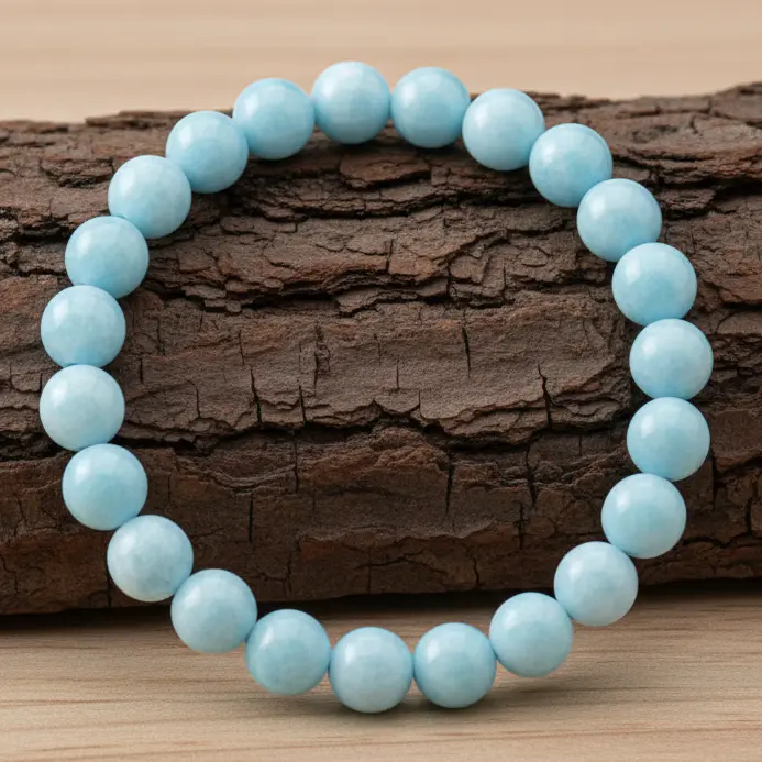 Natural hemimorphite beaded bracelet displayed for emotional healing and trauma release support