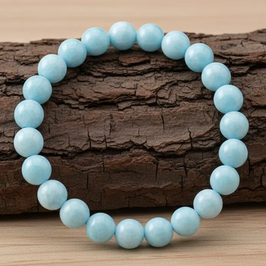 Natural hemimorphite beaded bracelet displayed for emotional healing and trauma release support