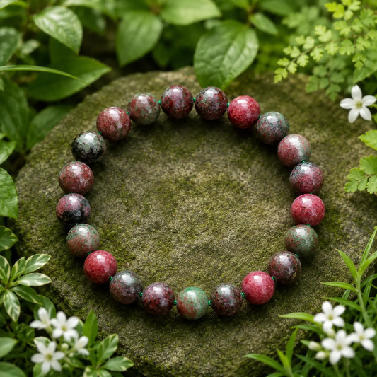Grossular garnet bracelet featuring polished stone beads arranged for everyday wrist wear.