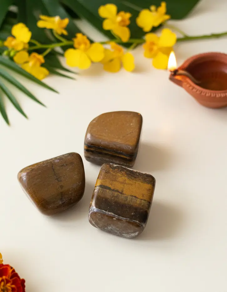 Tiger eye tumble stone with smooth polished surface for meditation and crystal collection.