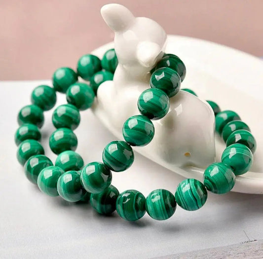Green natural malachite crystal beaded bracelet in stretchable thread