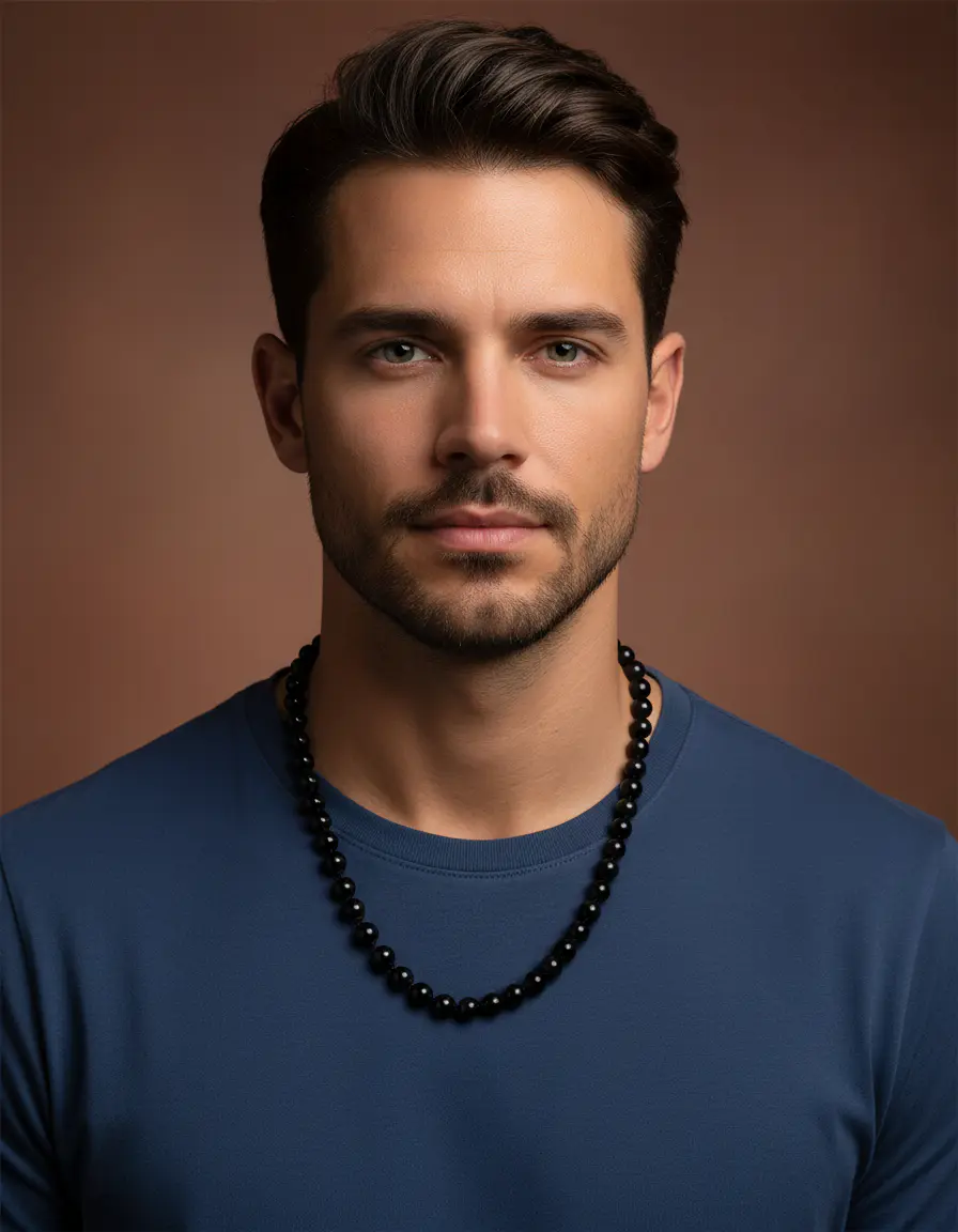 Black obsidian pendant necklace displayed on a neutral background for everyday wear