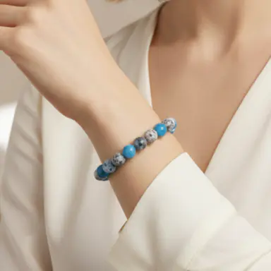 Wrinkle free glowing skin bracelet worn on a wrist for daily skincare and hair wellness support.