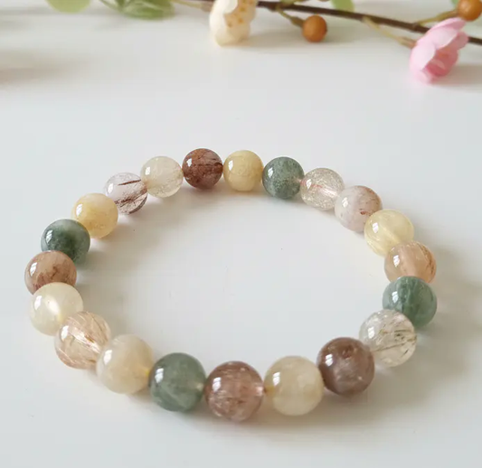 Multi color rutile beaded bracelet for emotional healing and trauma recovery