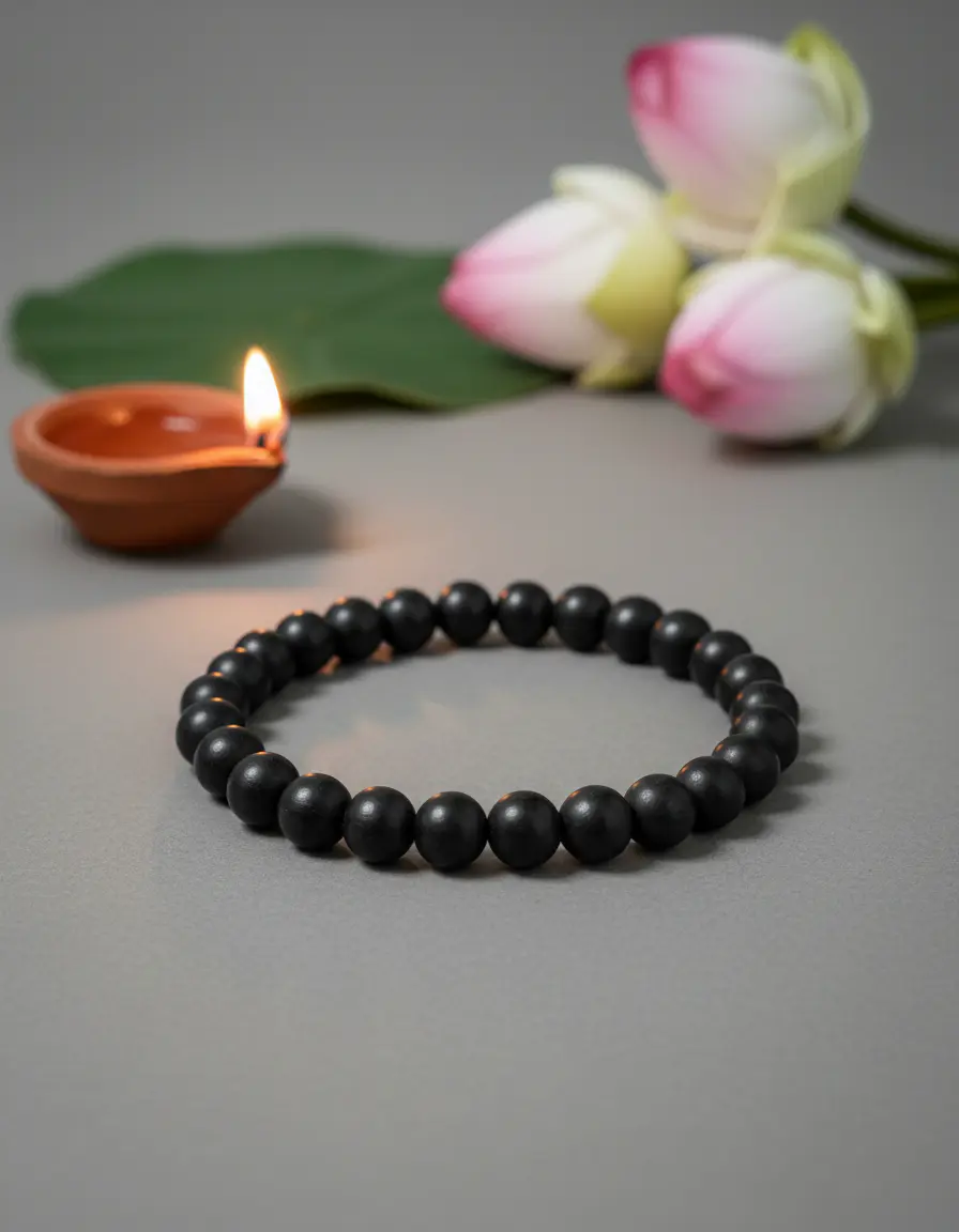 Karanguli bracelet displayed against a neutral background showing traditional bead arrangement and woven cord design.