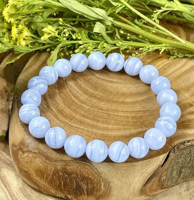 AAA blue lace agate beaded bracelet displayed on a neutral background for everyday wear.