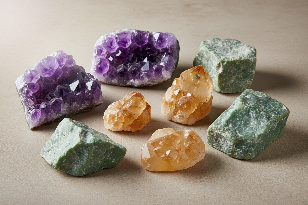 Amethyst citrine jade rough crystals 