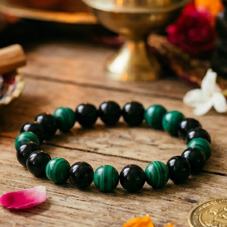 MALACHITE AND BLACK OBSIDIAN BRACELET