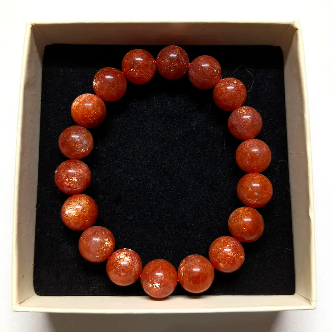 Natural Tanzania sunstone beaded bracelet with polished round crystals for everyday wrist wear