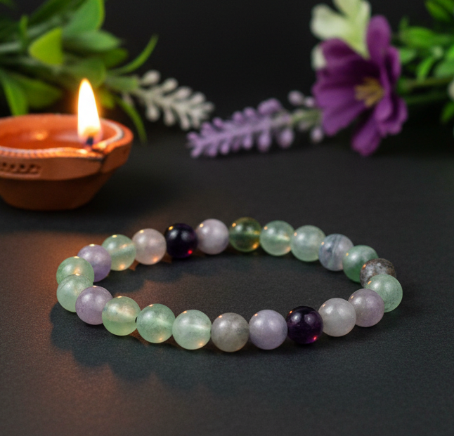 Multi fluorite bracelet 
Mix fluorite crystal for Focus and clarity 
Focus crystal bracelet 