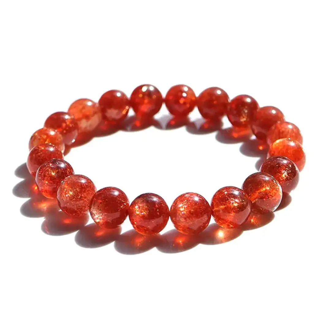 Tanzania sunstone crystal bracelet with polished beads on a stretch cord for daily wear
