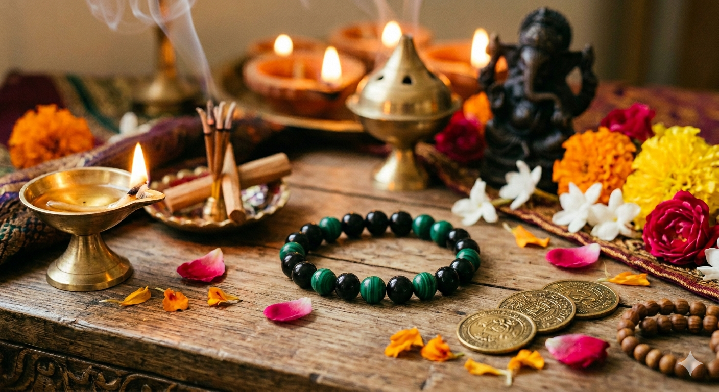 MALACHITE AND BLACK OBSIDIAN BRACELET
